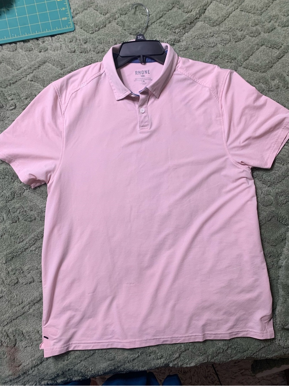 RHONE Men's Light Pink and white check Performance Polo